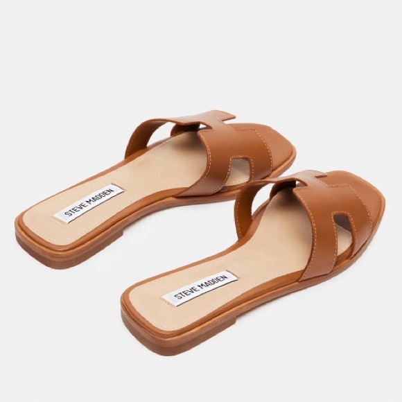 Steve Madden HADYN COGNAC LEATHER Brown Slide Sandals - Picture 3 of 9